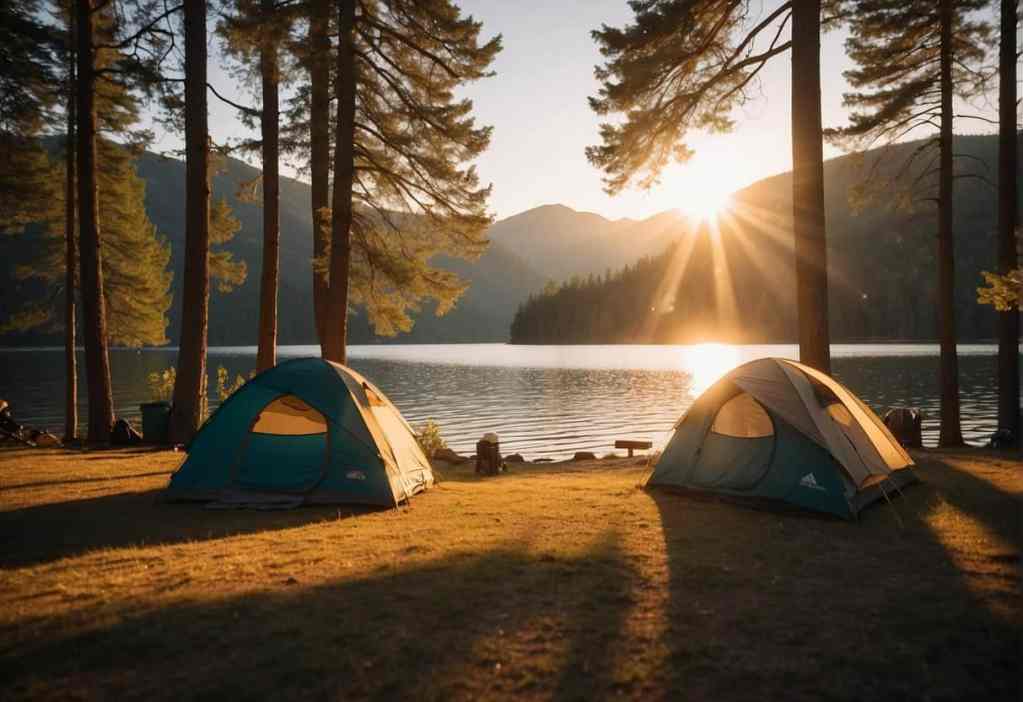 two tents by the lake at sunset. alta lake state park camping