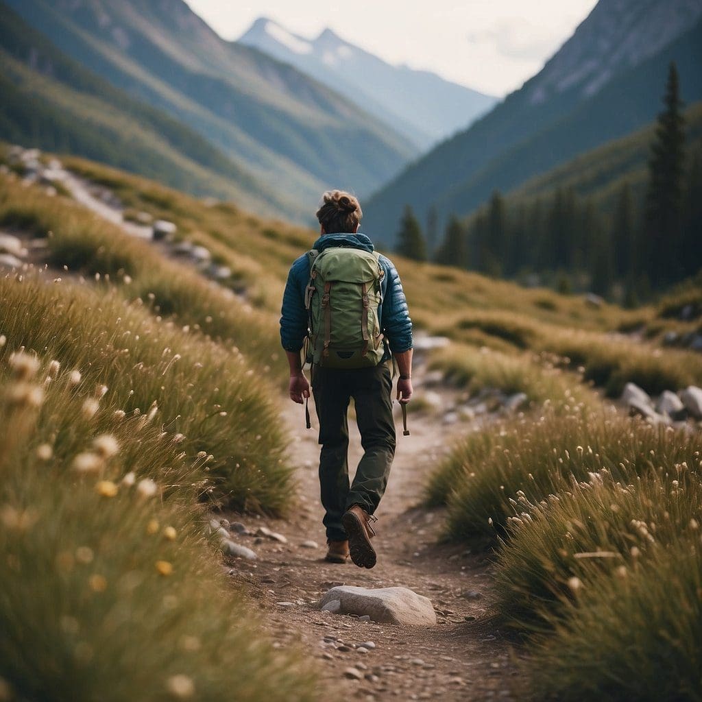 A hiker follows trail markers, yielding to passing wildlife, and carries out any trash