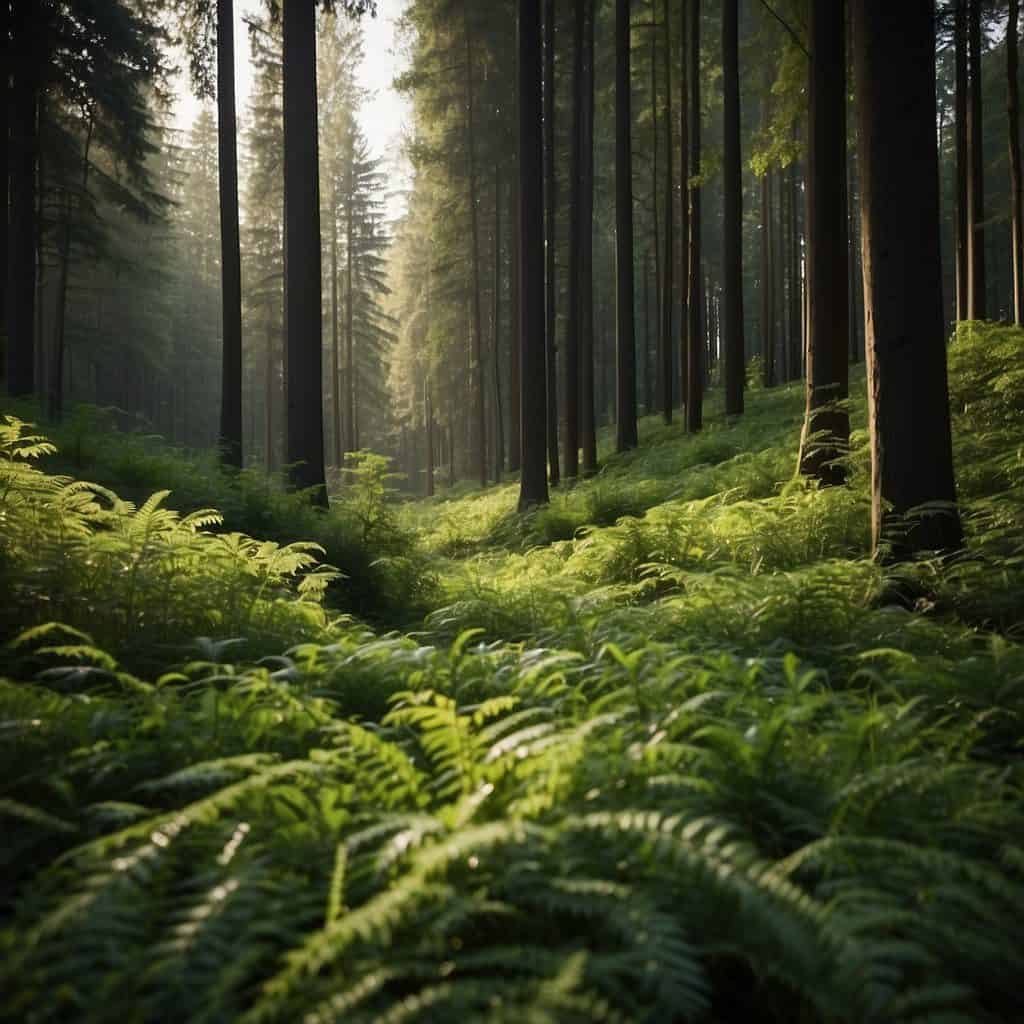 Lush green trees tower over the forest floor, providing habitat for diverse wildlife and serving as vital oxygen producers