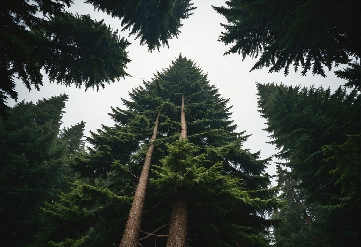 The towering evergreen trees of the Pacific Northwest symbolize cultural and economic significance, with their lush green foliage and towering presence in the landscape