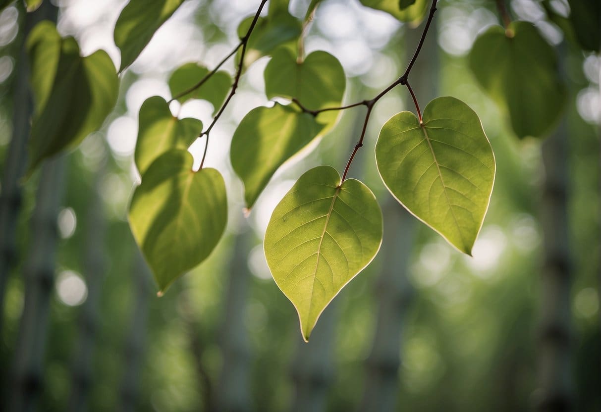 The quaking aspen tree's leaves tremble in a gentle breeze, with distinct white bark and heart-shaped leaves fluttering in the wind. These help make quaking aspen identification easier.